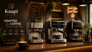 Commercial coffee grinder and roasting equipment at a Kaapi Machines client café
